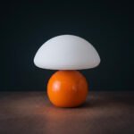Small orange ceramic mushroom lamp off, cute modern bedside night lamp for bedroom decor
