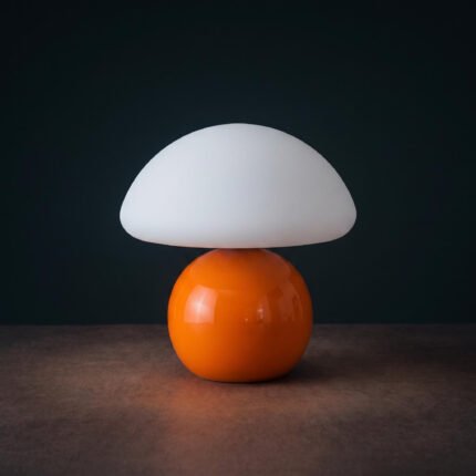 Small orange ceramic mushroom lamp off, cute modern bedside night lamp for bedroom decor