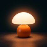 Small orange ceramic mushroom lamp, cozy dimmable bedroom night light