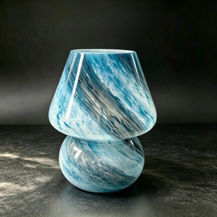 Blue glass mushroom lamp turned off