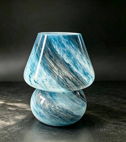 Blue glass mushroom lamp turned off