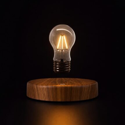Magnetic floating levitating light bulb lamp, warm LED Edison bulb on wood base for home desk decoration