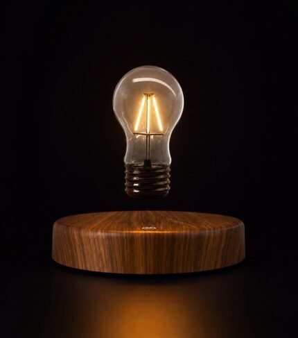 Magnetic floating levitating light bulb lamp, warm LED Edison bulb on wood base for home desk decoration