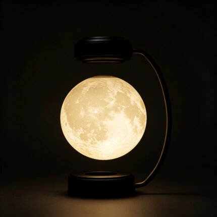 Magnetic levitating moon lamp with warm glowing light, floating moon night light