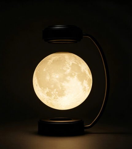 Magnetic levitating moon lamp with warm glowing light, floating moon night light