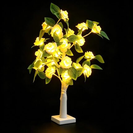 Yellow rose tree lamp, glowing artificial rose flower tree night light, home table decor