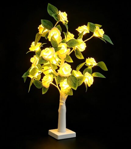 Yellow rose tree lamp, glowing artificial rose flower tree night light, home table decor