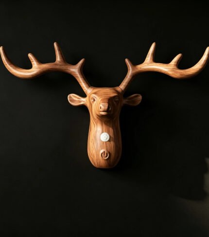 Deer head wall light wooden finish motion sensor wall decor lamp power off
