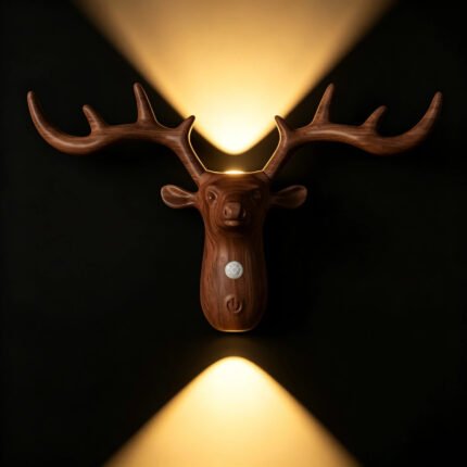 Deer head wall light wood finish motion sensor warm LED night light wall decor