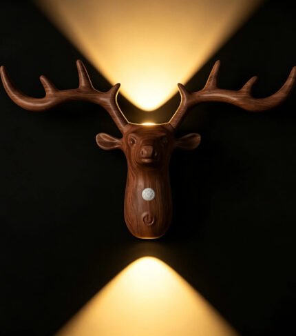 Deer head wall light wood finish motion sensor warm LED night light wall decor