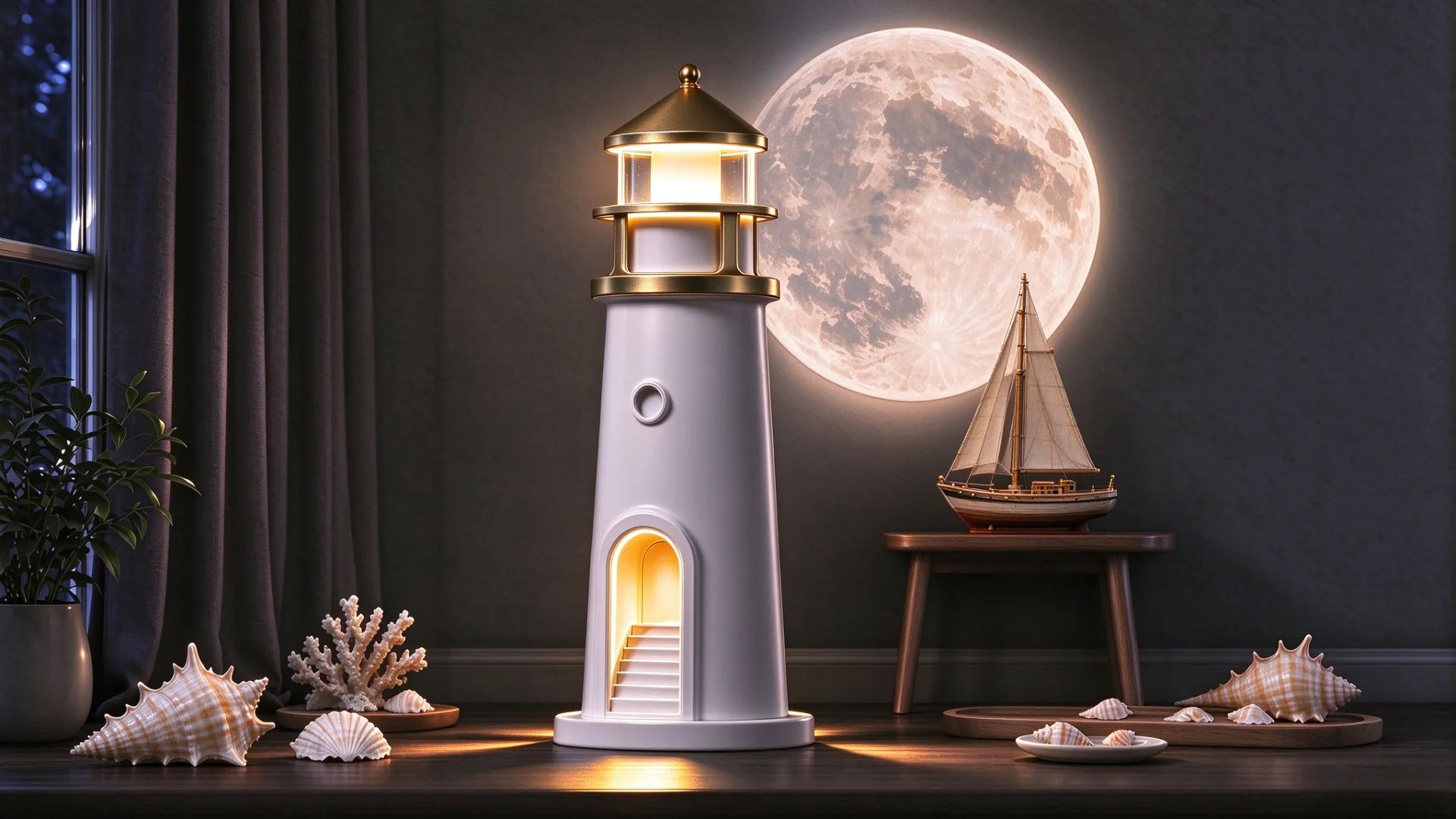 Lighthouse lamp night light, decorative table lamp for home bedroom decor, warm ambient lighting