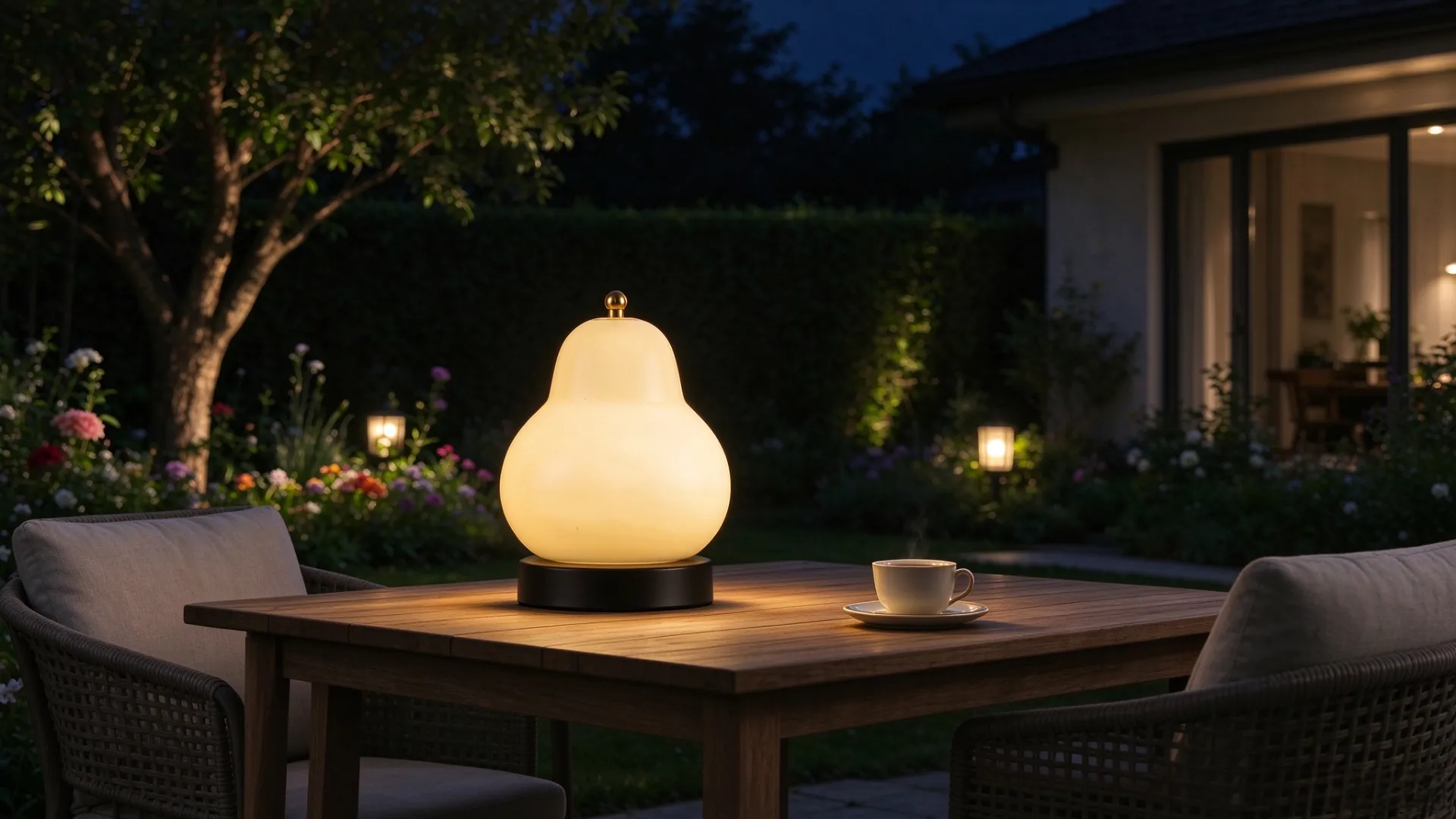 Pear lamp night light, warm glowing table lamp for outdoor backyard home decor, ambient lighting
