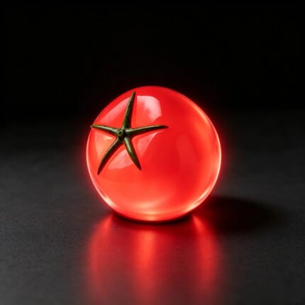Red tomato lamp turned on glowing warm red light