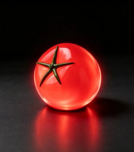 Red tomato lamp turned on glowing warm red light