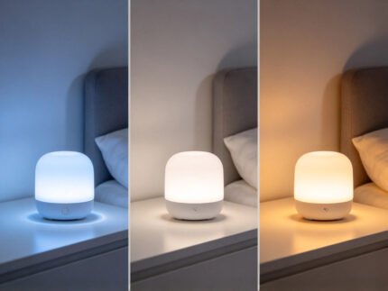 Color changing bedside night lamp with three light tone options