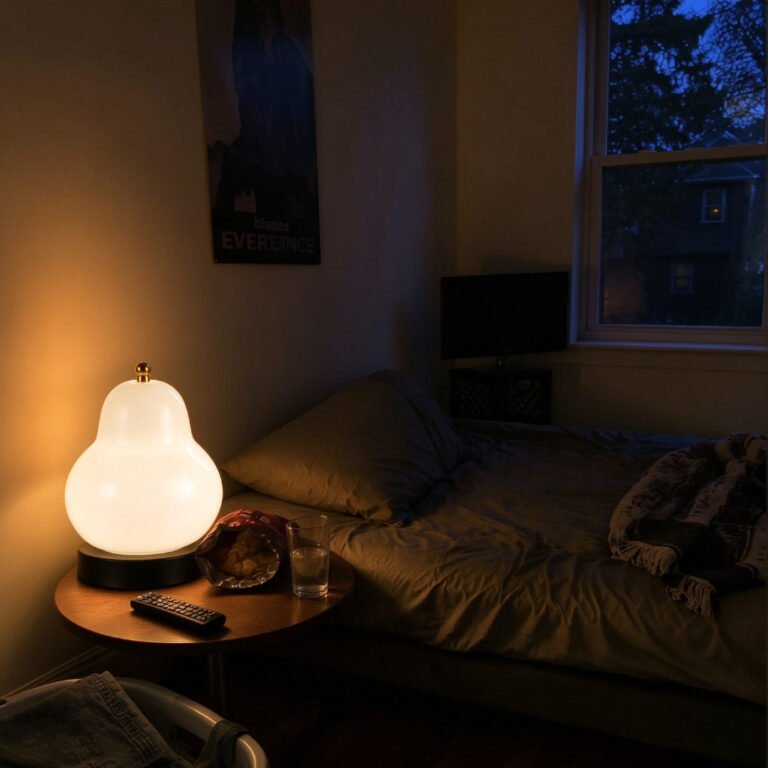 Glowing pear lamp in bedroom